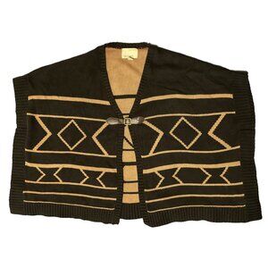 Banana Republic Heritage M L black tan Intarsia Aztec poncho cape knit buckle OS